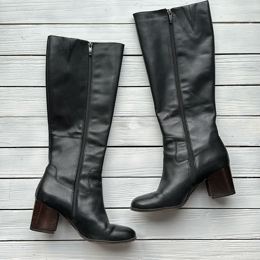 Franco Sarto Anberlin Black Leather Block Heel Boots - Picture 2 of 7